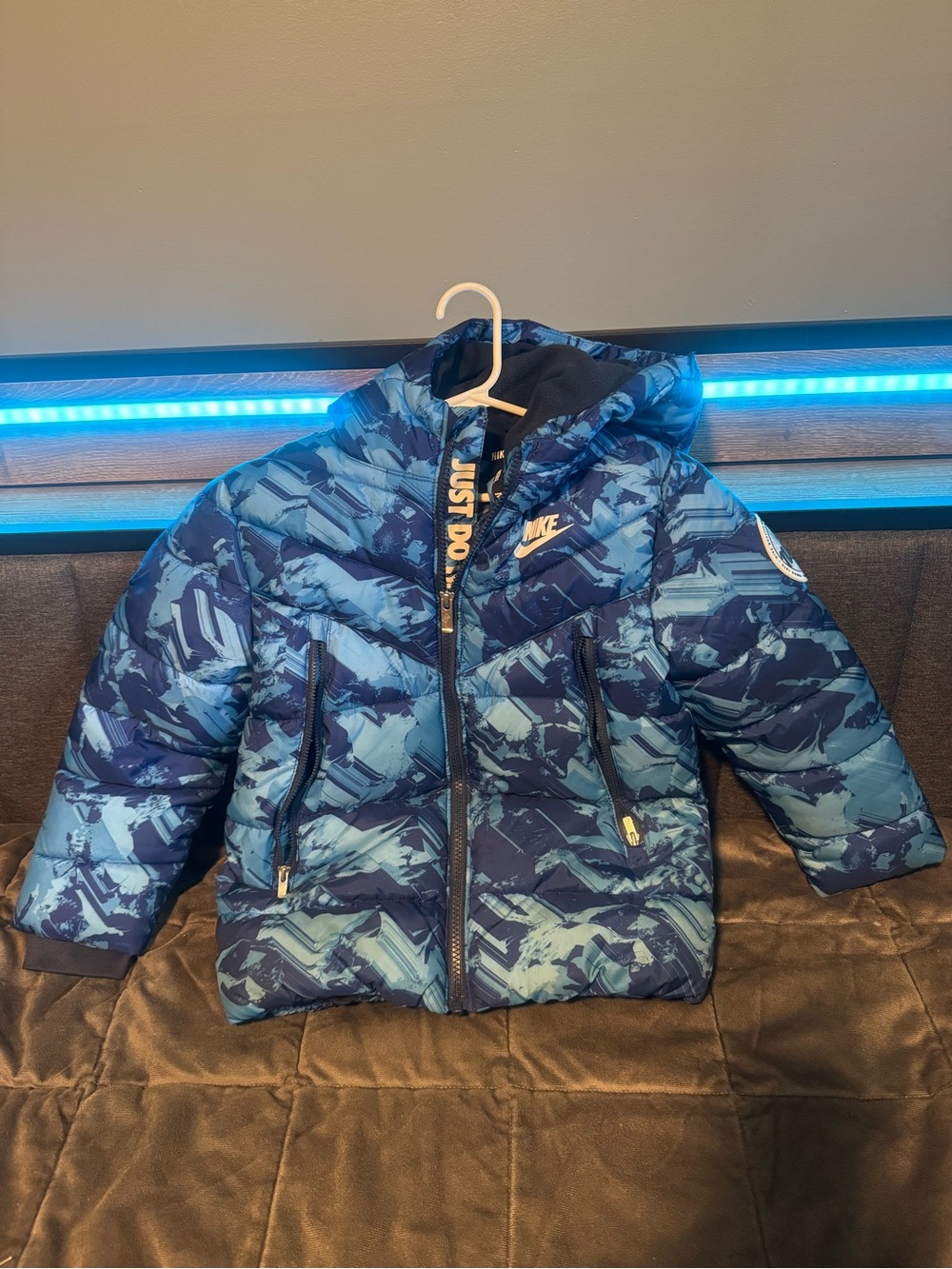 Nike Blue Camo Kids Puffer Jacket with Hood